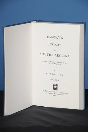 Item #92 HISTORY OF SOUTH CAROLINA, from Its First Settlement in 1670 to the Year 1808. David Ramsay.